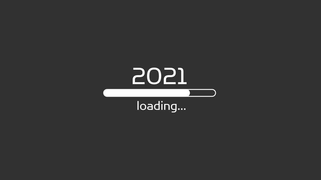 partially filled progress bar with 2021 above and loading... below