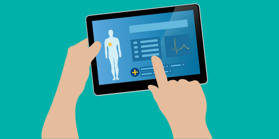 illustration of hands using a table to look at medical information and coordinate care