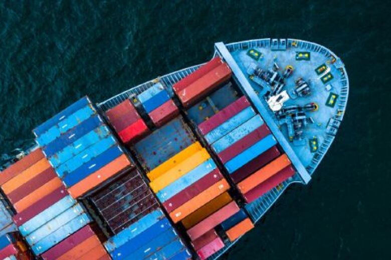 overhead view of container ship