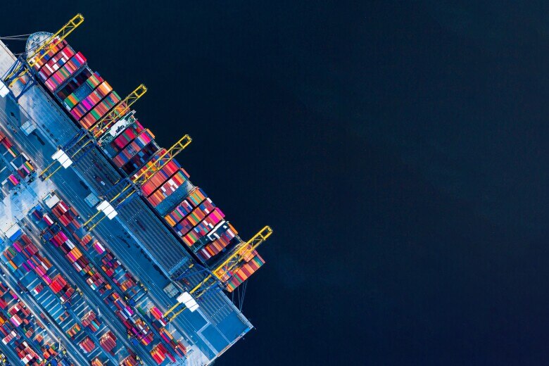 shipping container port, overhead view