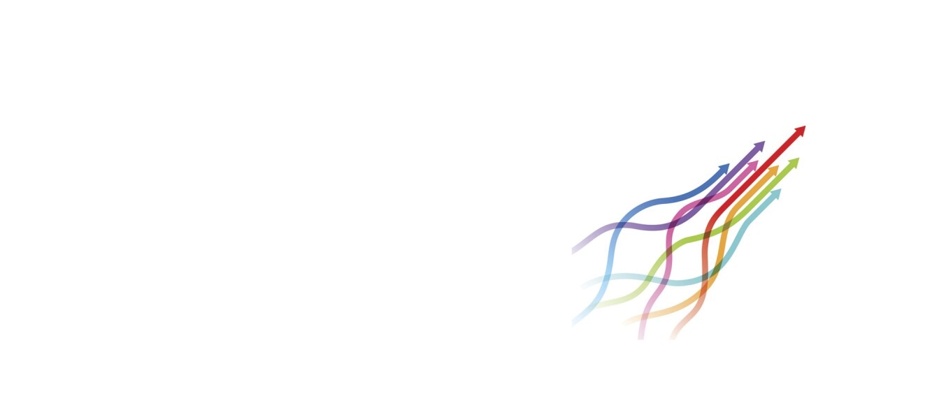 A group of arrows joining and pointing to the upper right