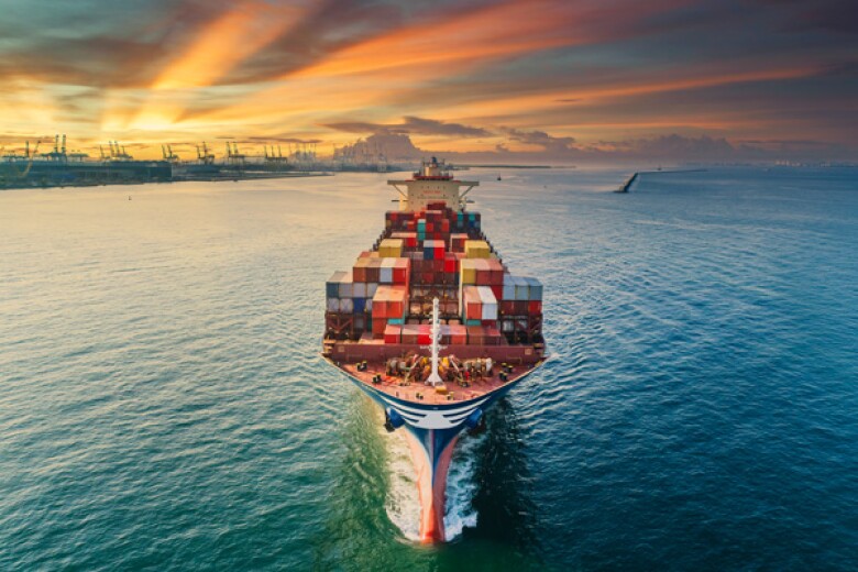 large container ship cruising on the ocean