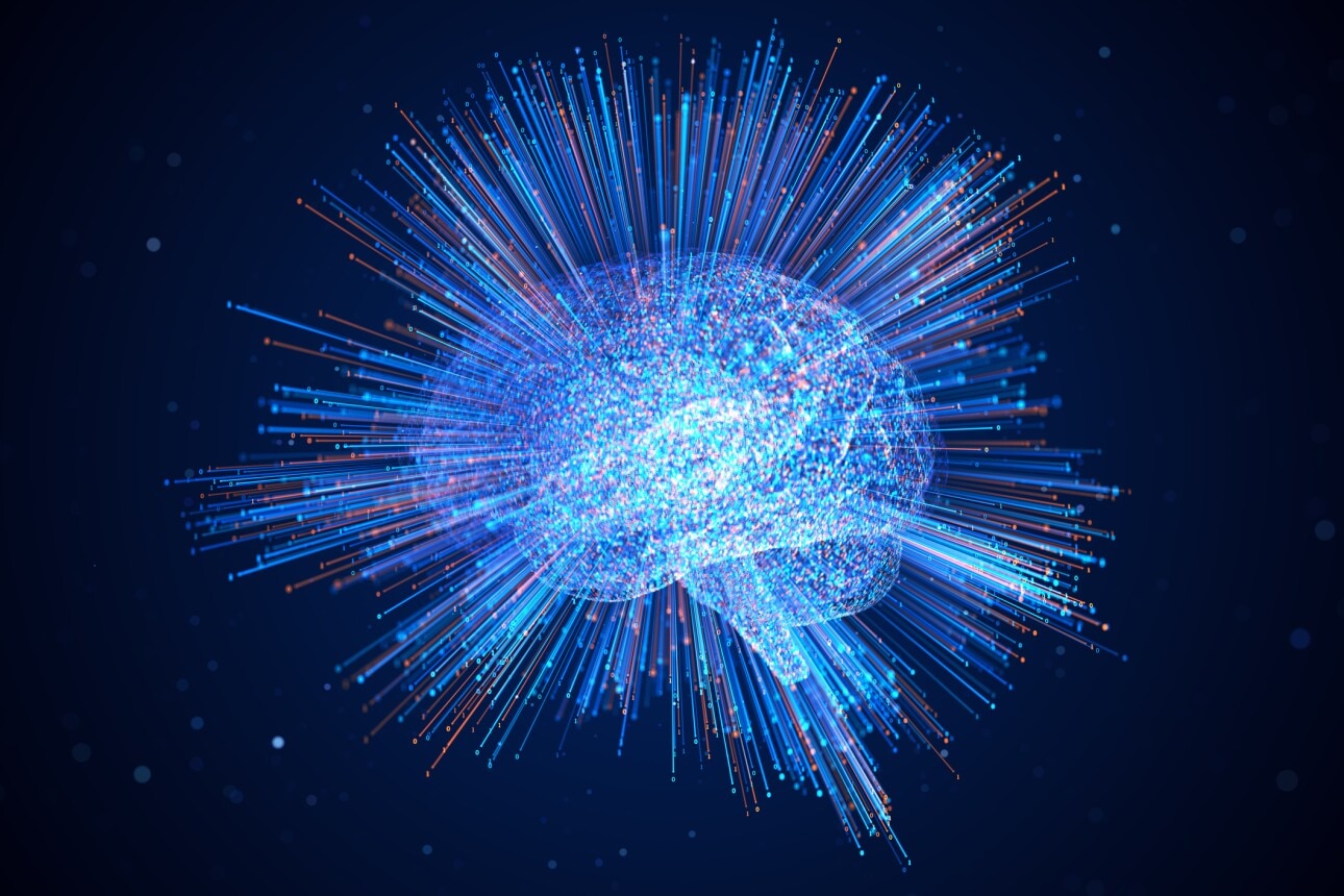 Abstract image of binary data emitted from AGI brain.