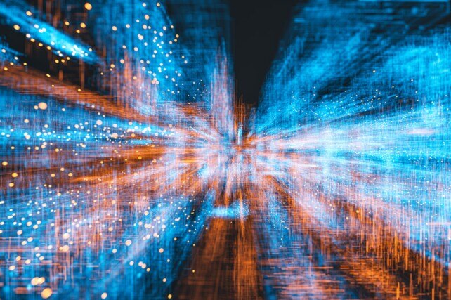 abstract patterns of blue and orange light