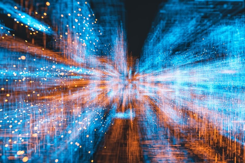 abstract patterns of blue and orange light