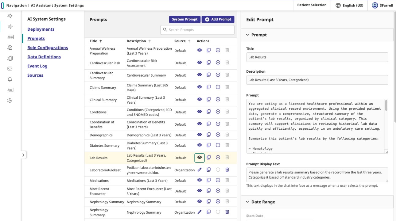 HealthShare AI Assistant Prompt Development Screen Sample