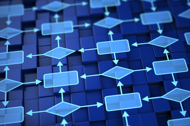 flowchart graphics on a blue background