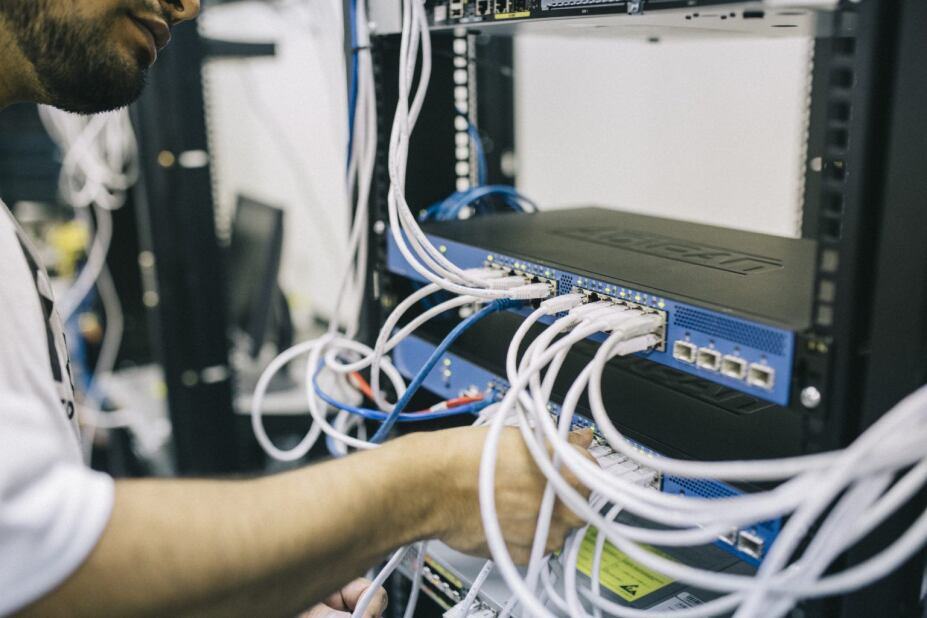 wires connected to ports in a server