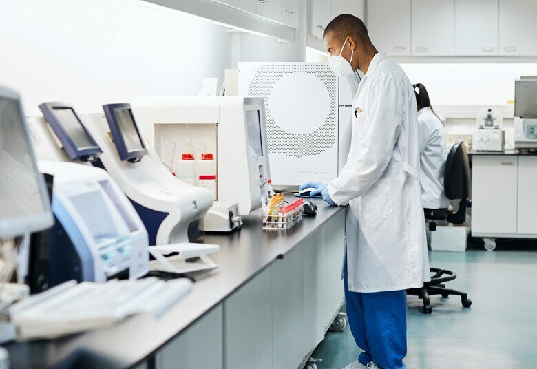 healthcare workers working in lab