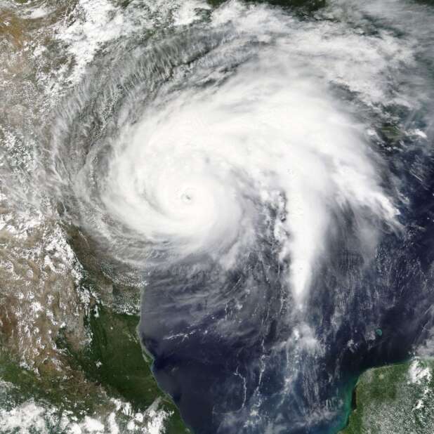 View of Hurricane Harvey from space as it passes over Texas