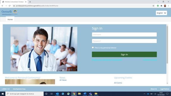 Gemelli sign in screen shot