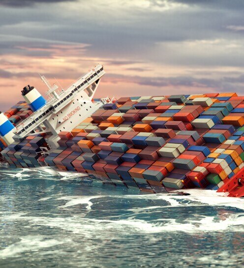 The cargo ship suffered an accident sinking into the sea.