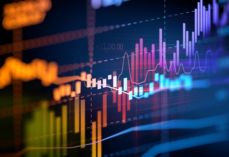 colorful graphs layered one over another on a screen