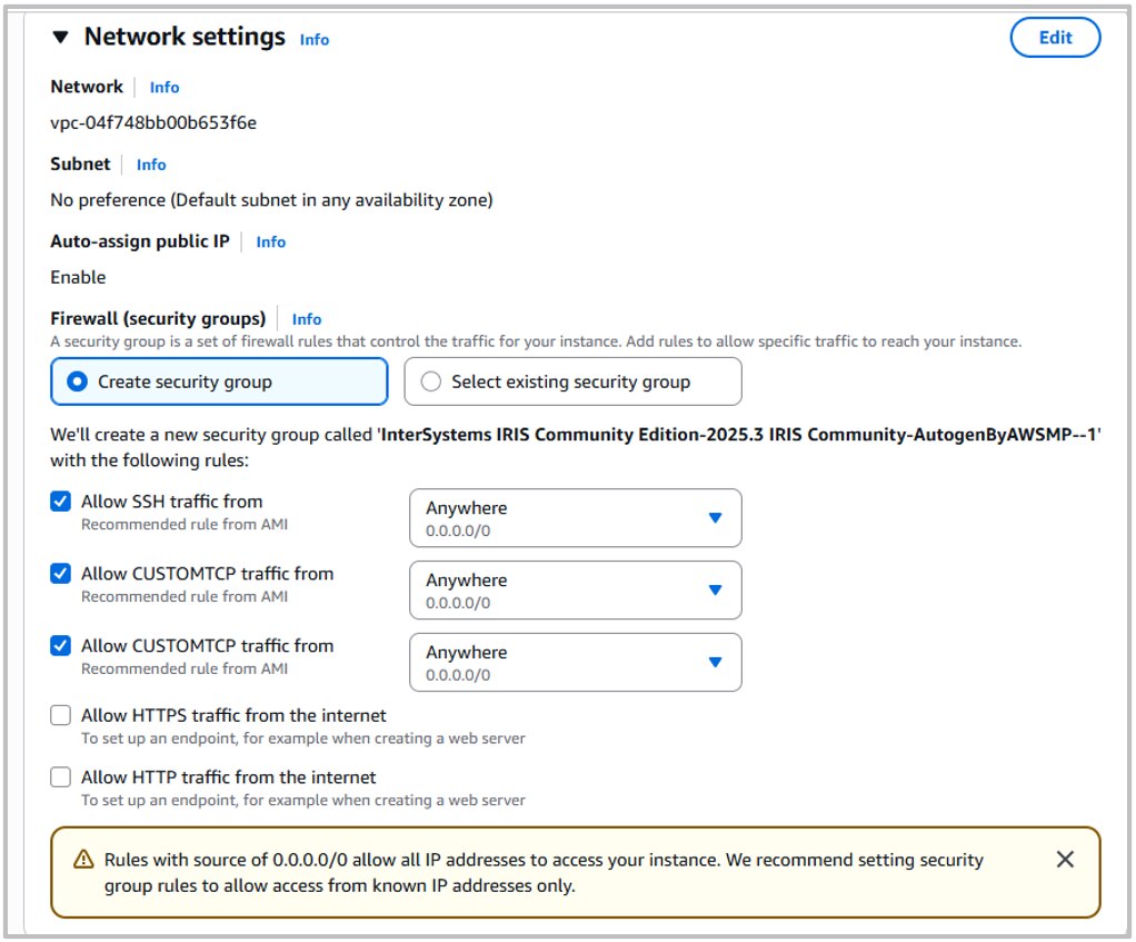 Screenshot of EC2 Console Network Settings
