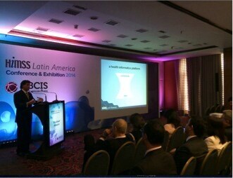 A speaker presents at the HIMSS Latin America Conference and Exhibition