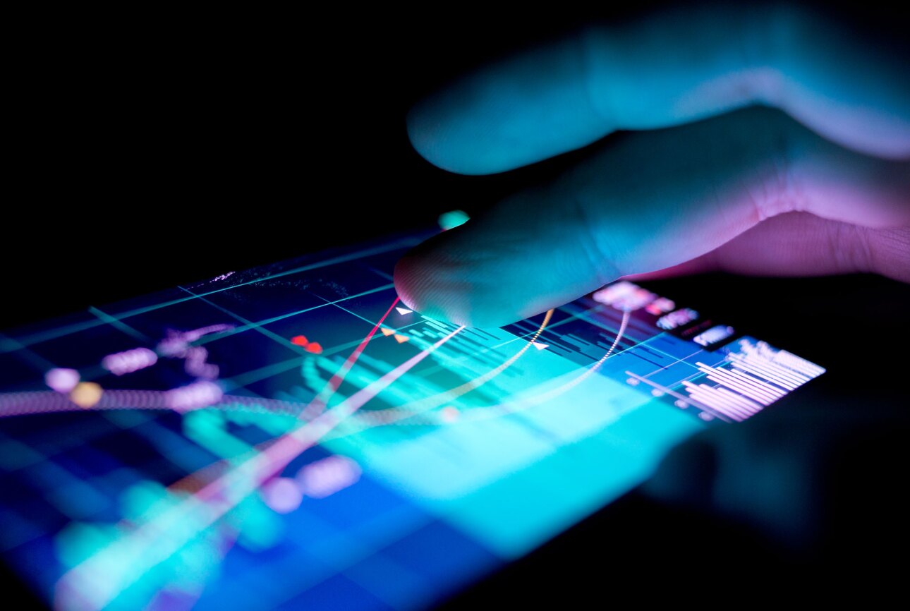 close up of person looking at data on device