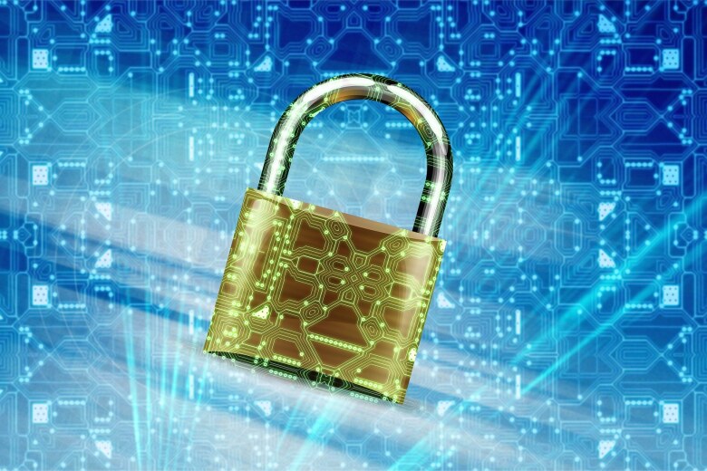 gold padlock on blue background with circuit breaker graphic overlay
