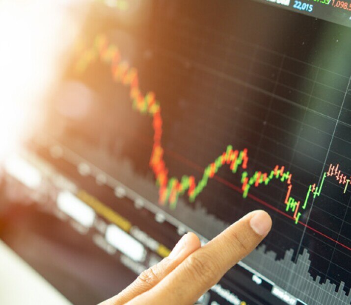 financial services professional analyzing a graph of financial data