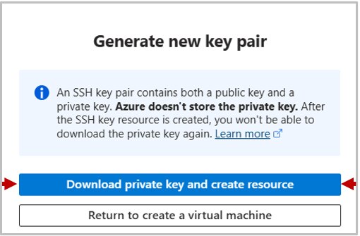 Screenshot of Azure prompt to generate a new key pair
