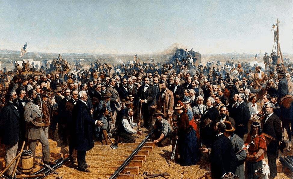 painting of construction of the first railroad in the United States