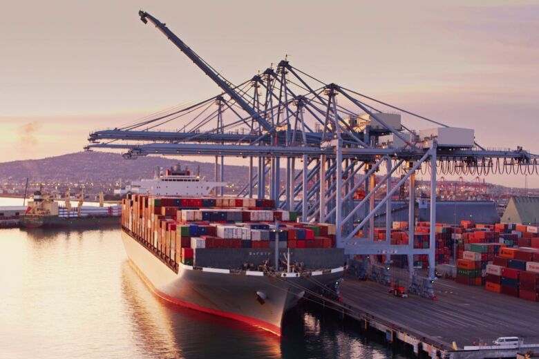 cargo vessel docked in a port
