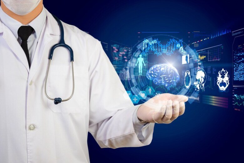 doctor holding a hologram of medical data in his palm