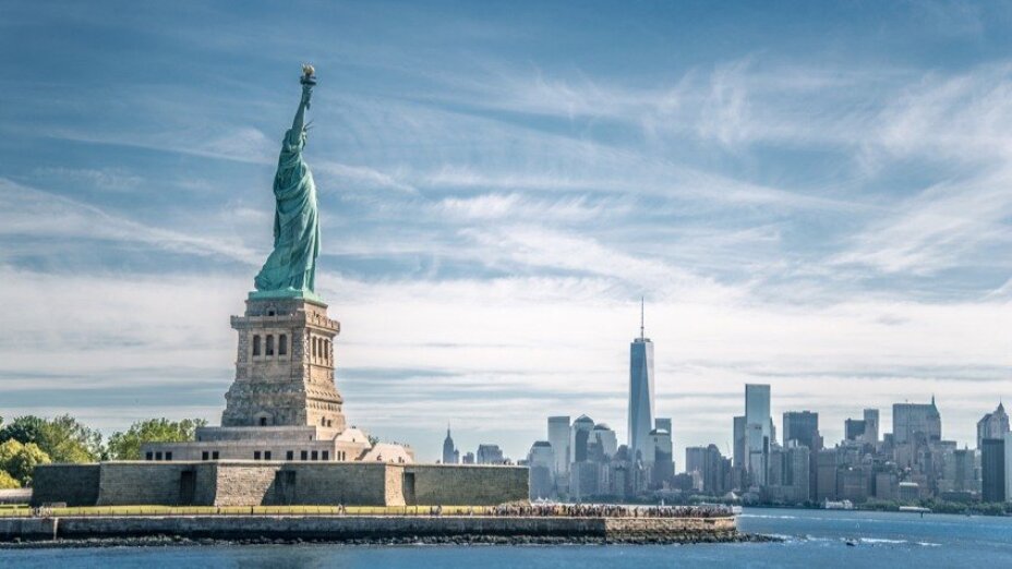 Statue of Liberty in front of the New York City skyline