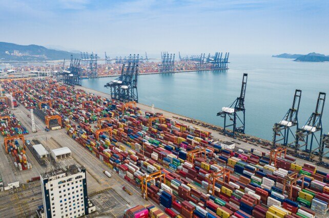 Aerial perspective of a container port