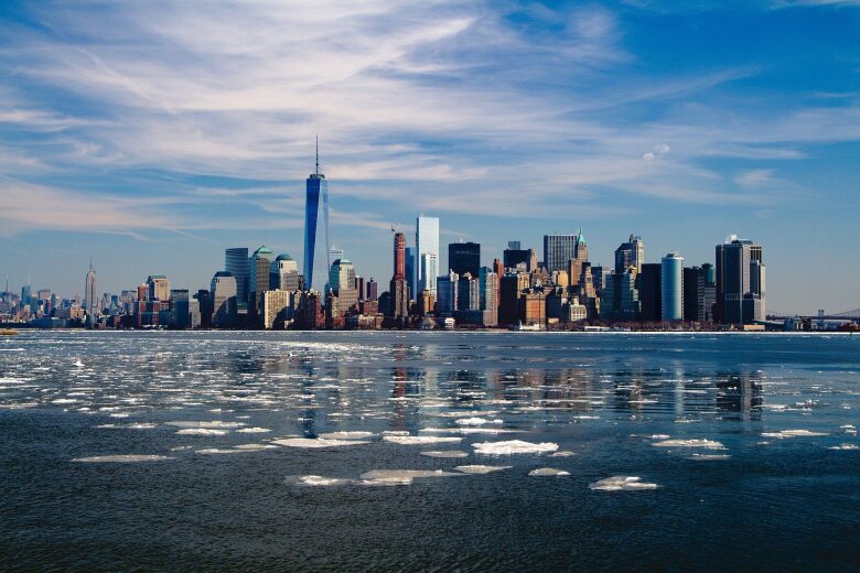New York City skyline from across the river in winter