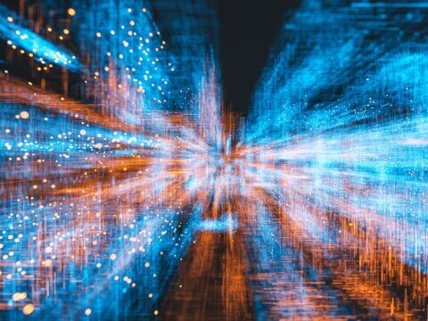 abstract patterns of blue and orange light