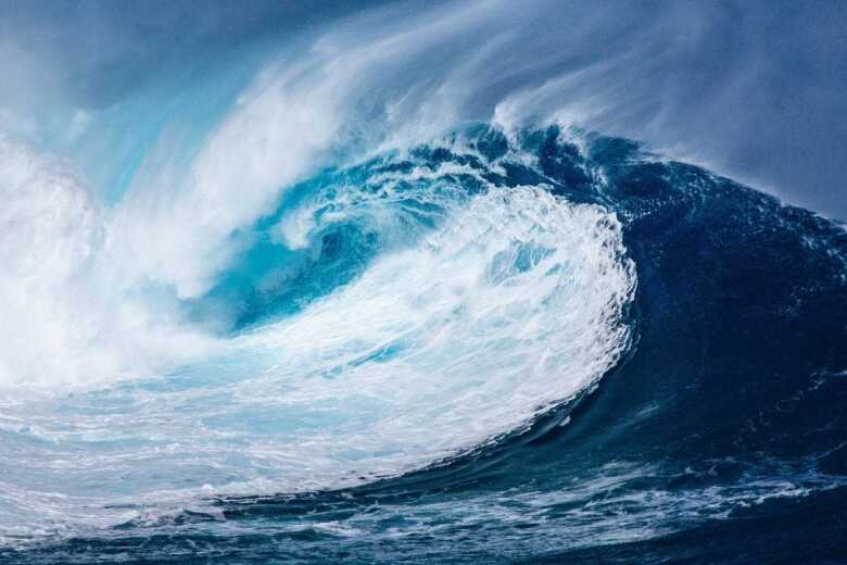 large wave breaking with white spray