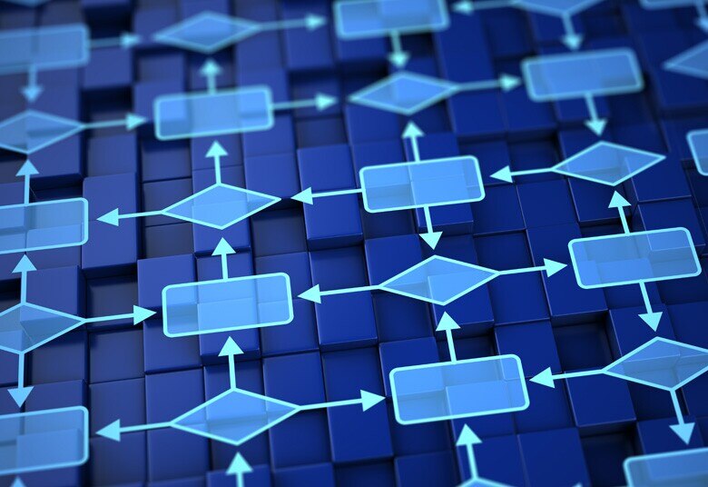 flowchart graphics on a blue background