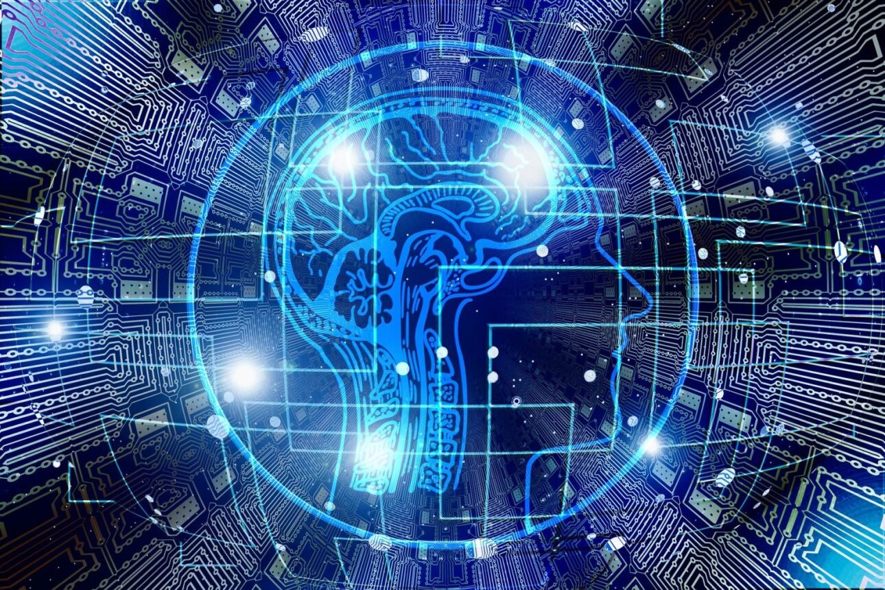illustration of a human brain and electrical circuits