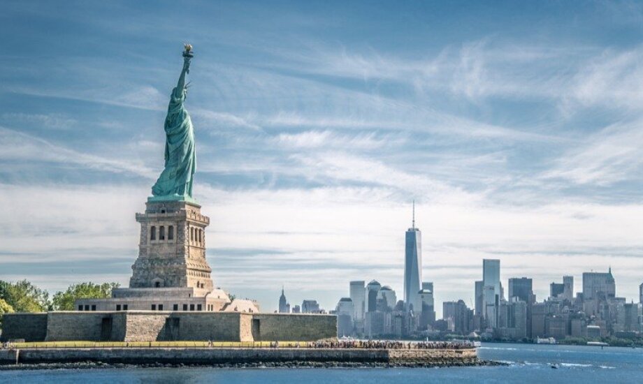 Statue of Liberty in front of the New York City skyline