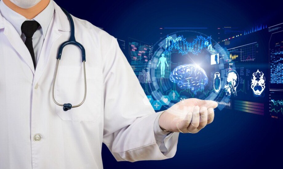 doctor holding a hologram of medical data in his palm