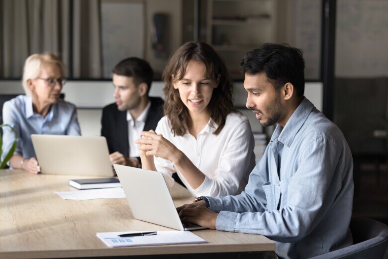business people meeting and training on a laptop