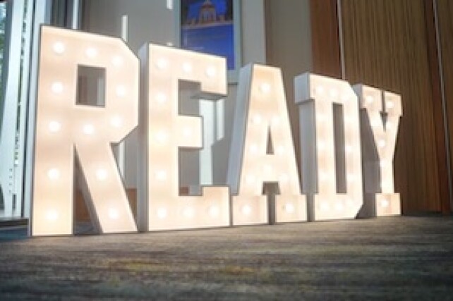 READY spelled out in letters on floor