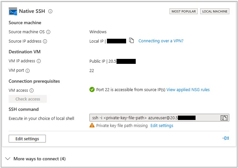 Screenshot of Azure SSH connection information panel